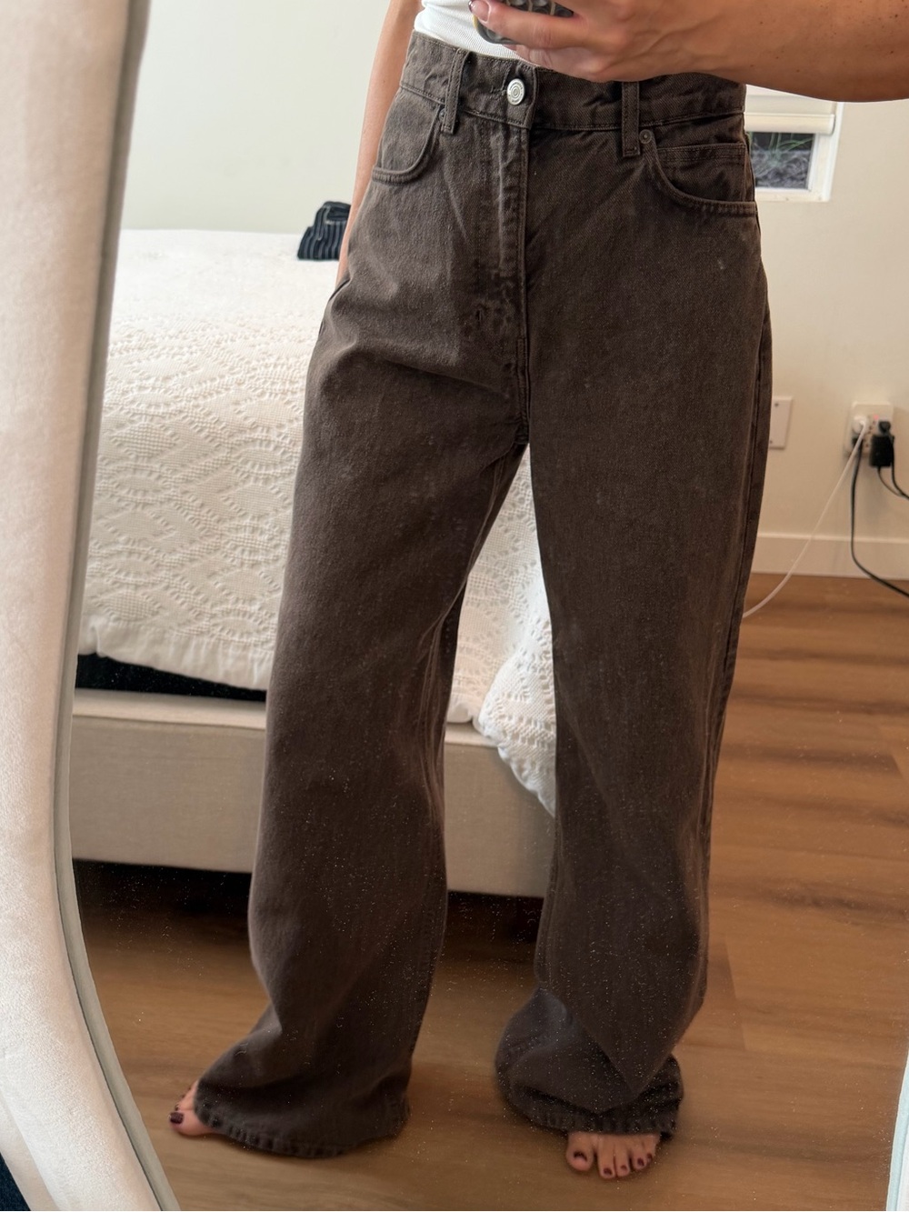 Reformation Cary High Ride Wide Leg Jeans in Dark Brown